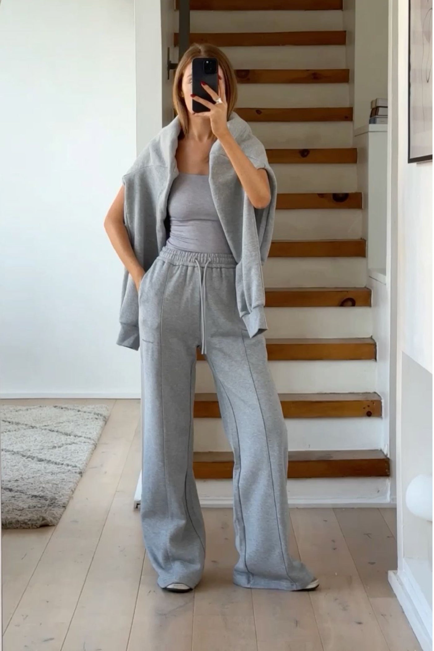Structured Wide Leg Sweatpants - Heather Gray